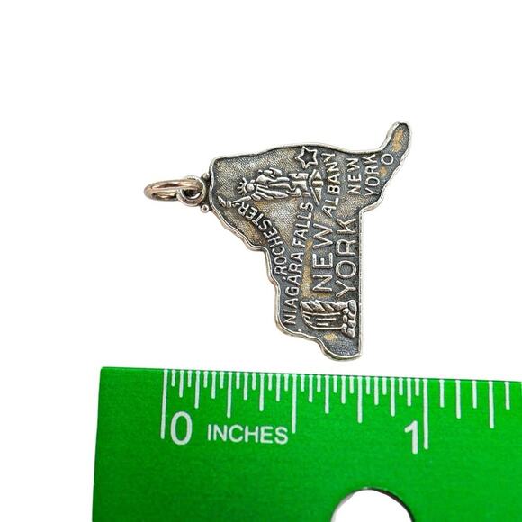 Vintage JMF Travel New York State Map Sterling Silver Charm Oxidized Textured - Picture 3 of 4